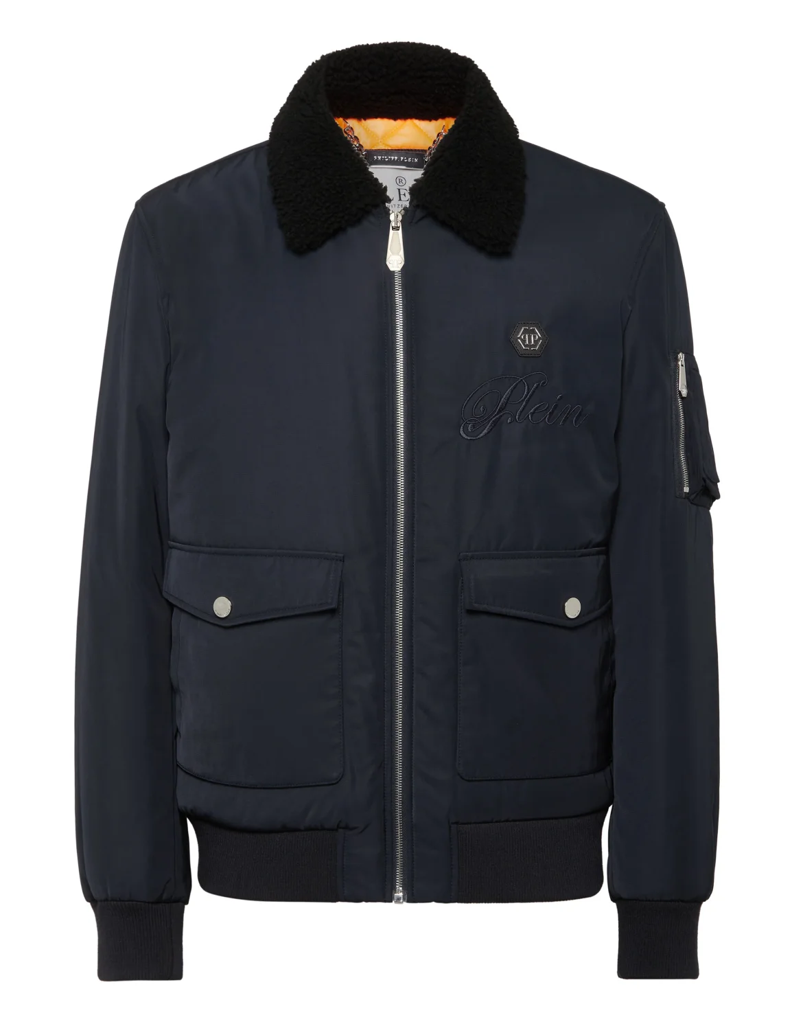 Nylon Aviator Jacket with Shearling Collar, цвет: Синий