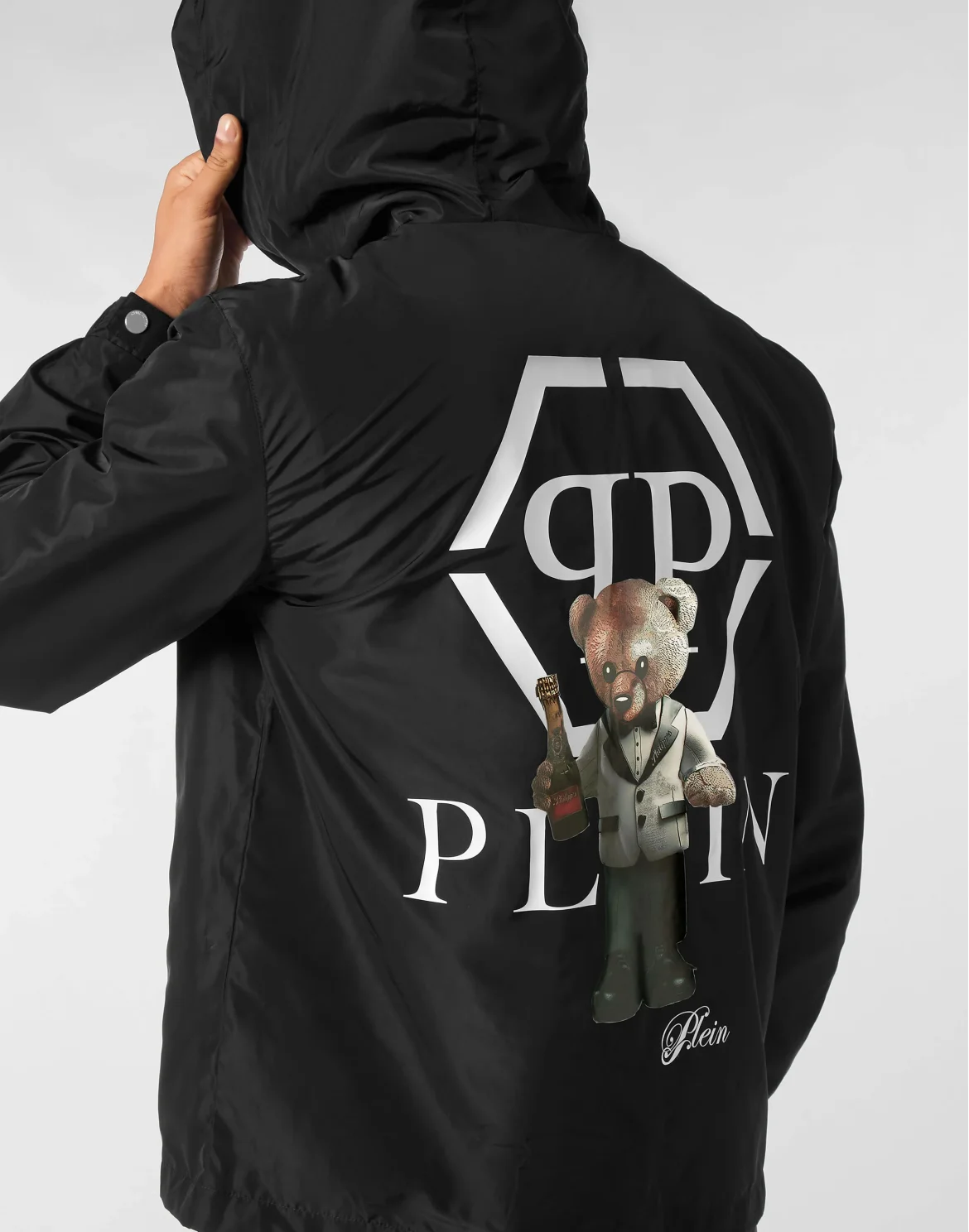 Nylon Hooded Windbreaker Plein Teddy, цвет: Черный