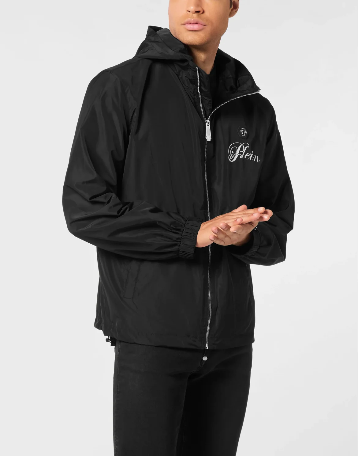 Nylon Hooded Windbreaker Plein Teddy, цвет: Черный