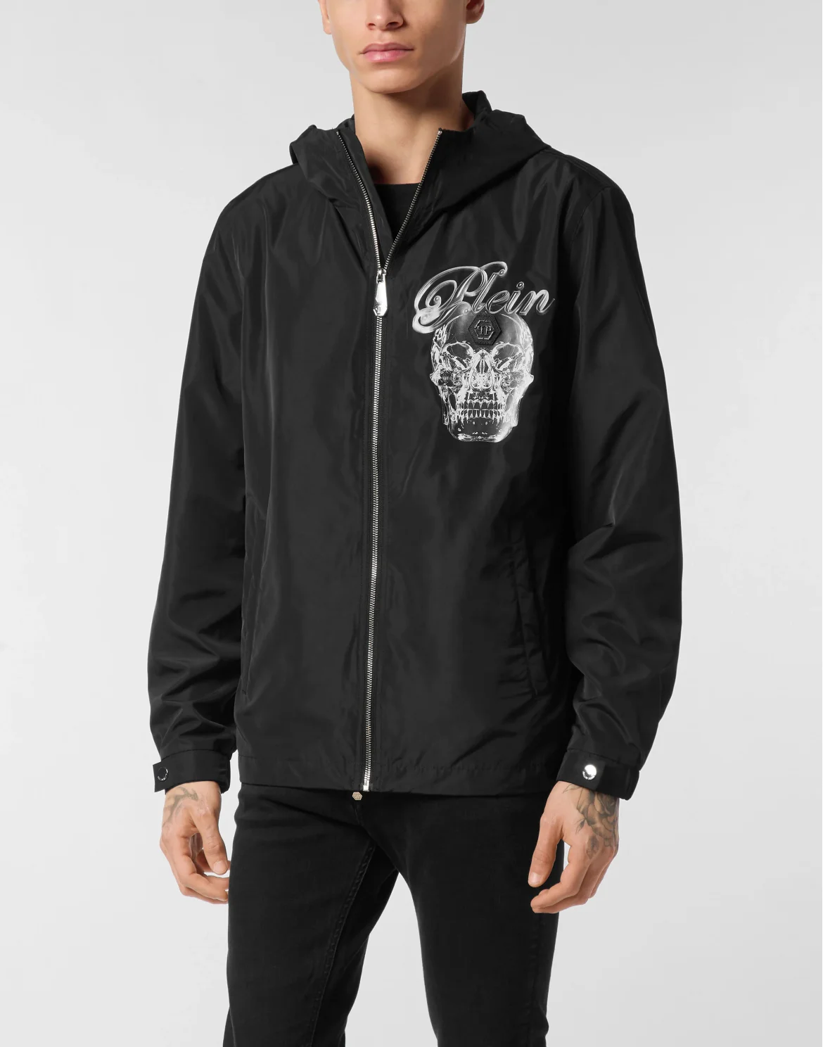 Nylon Hooded Windbreaker Glass Skull, цвет: Черный