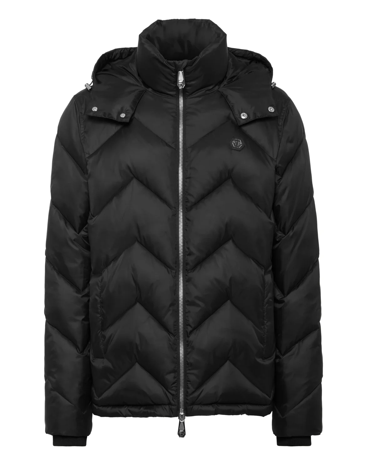 Nylon Short Puffer Jacket Zigzag, цвет: Черный