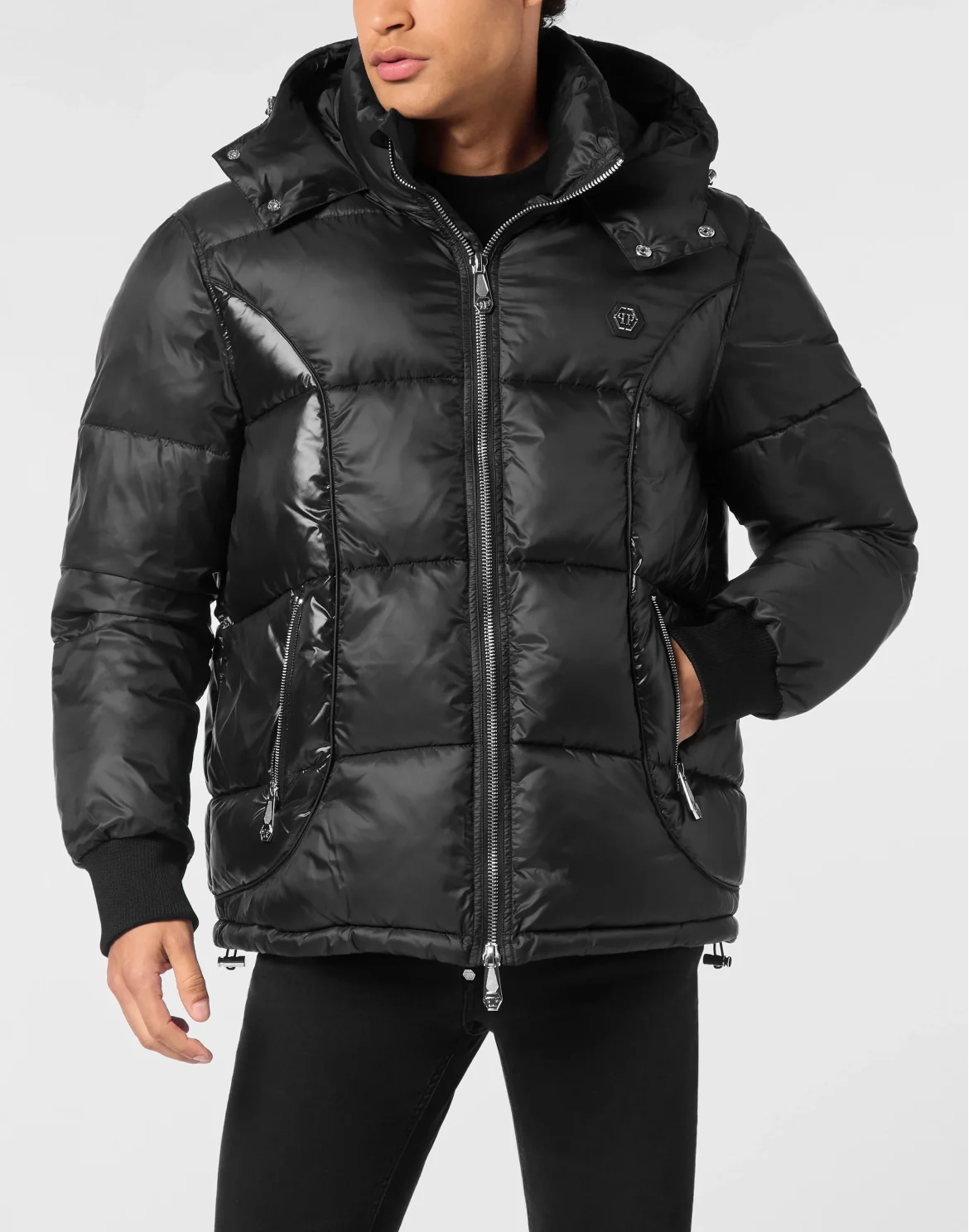 Mix Nylon Short Puffer Jacket, цвет: Черный