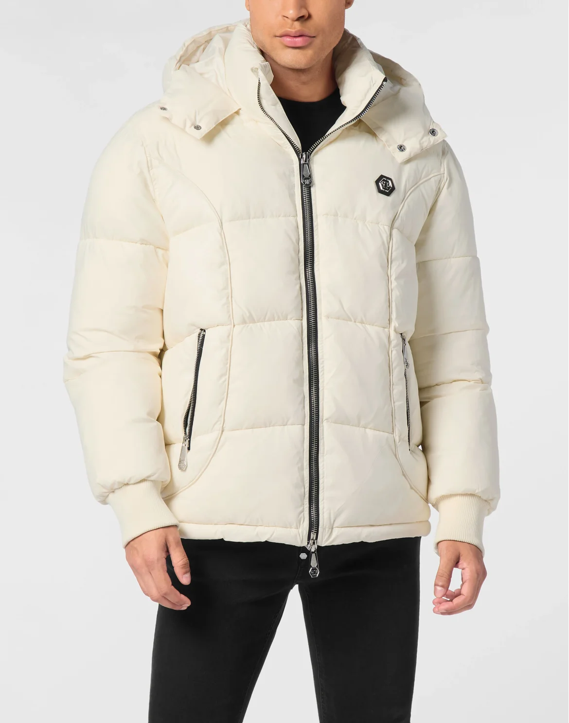 Mix Nylon Short Puffer Jacket, цвет: Бежевый