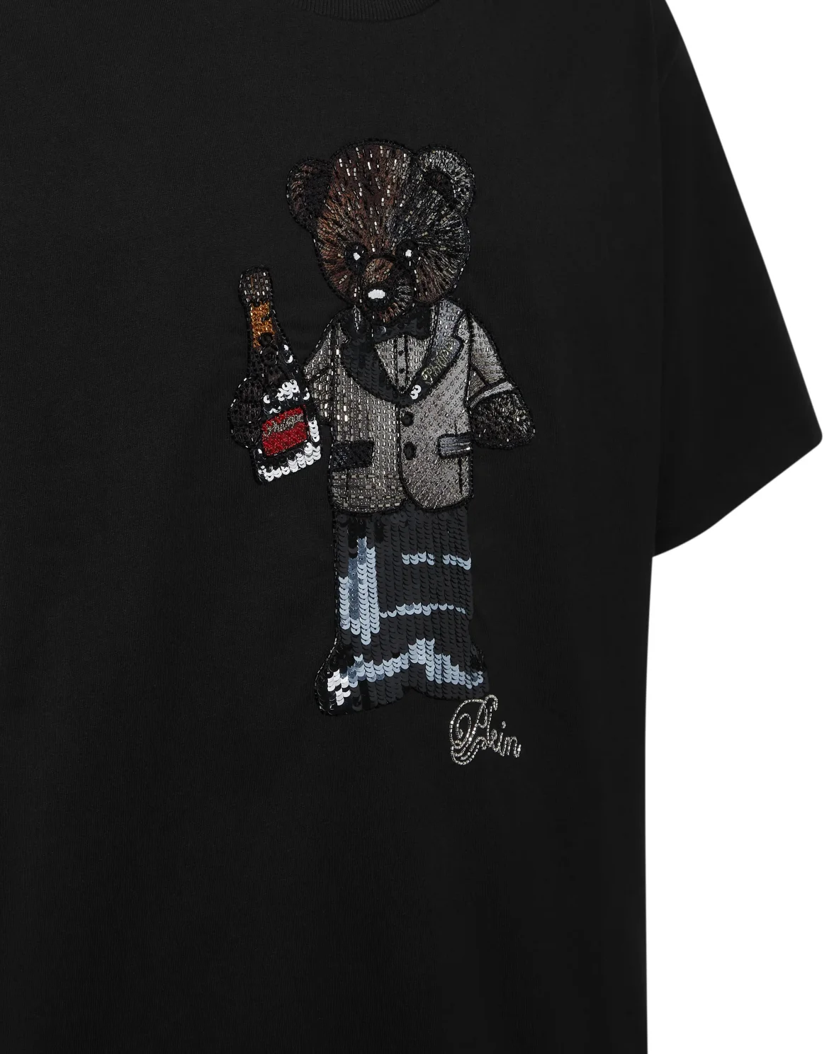 Round Neck T-Shirt Teddy Crystal, цвет: Черный