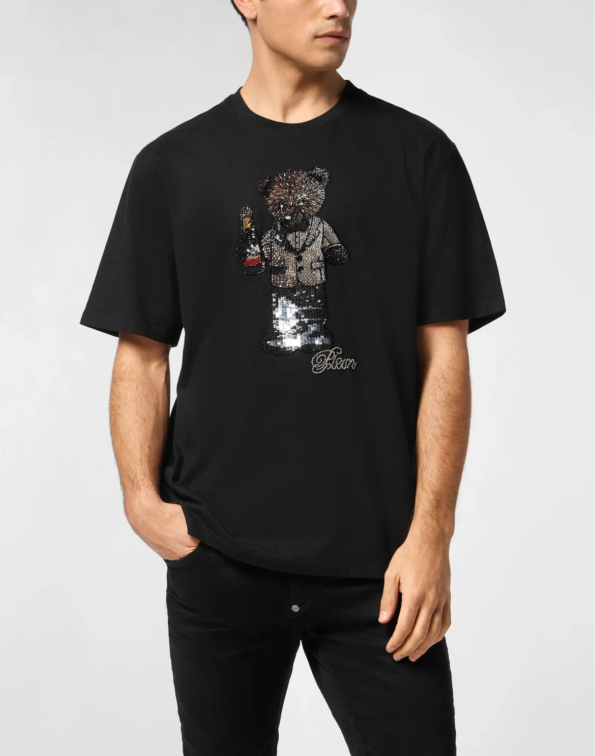 Round Neck T-Shirt Teddy Crystal, цвет: Черный
