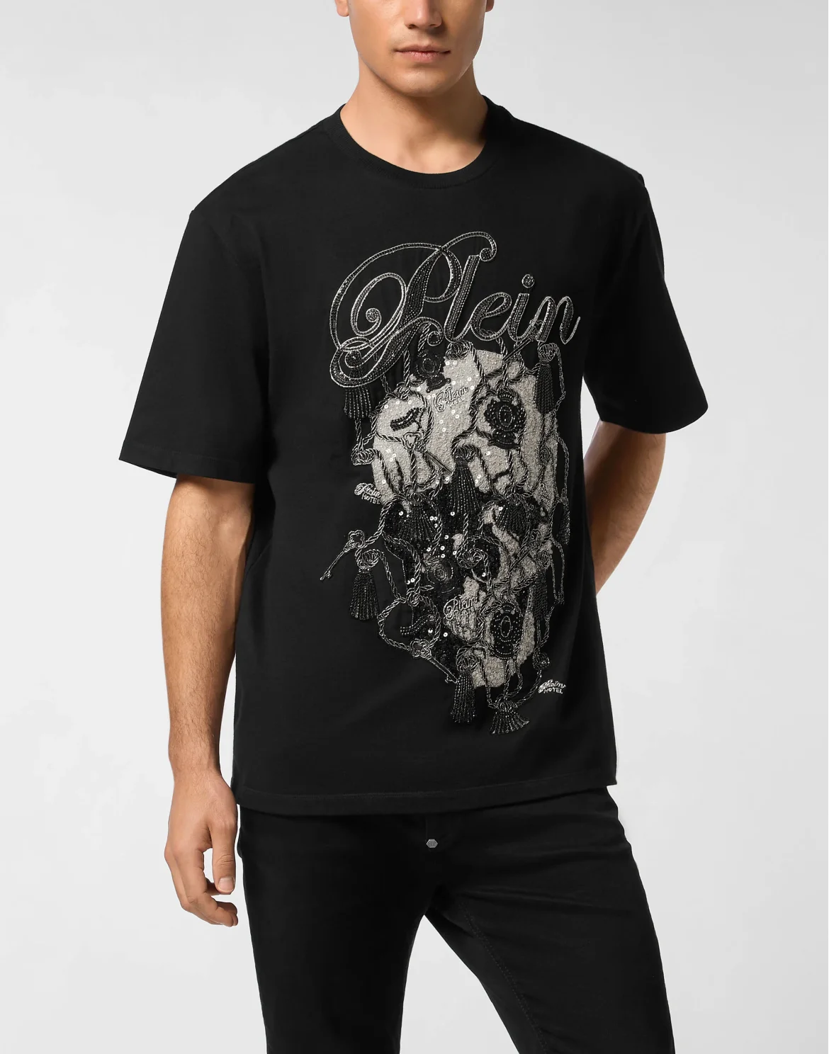 Round Neck T-Shirt Glass Skull, цвет: Черный