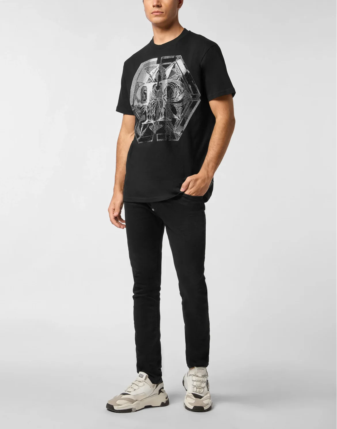 Round Neck T-Shirt Glass PP Hexagon, цвет: Черный