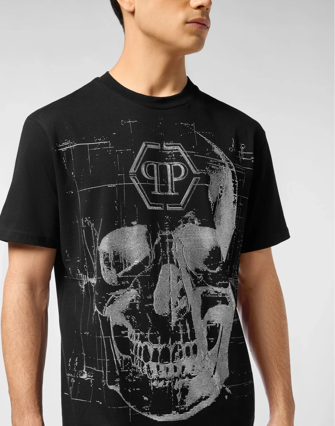 Round Neck T-Shirt Skull Strass, цвет: Черный