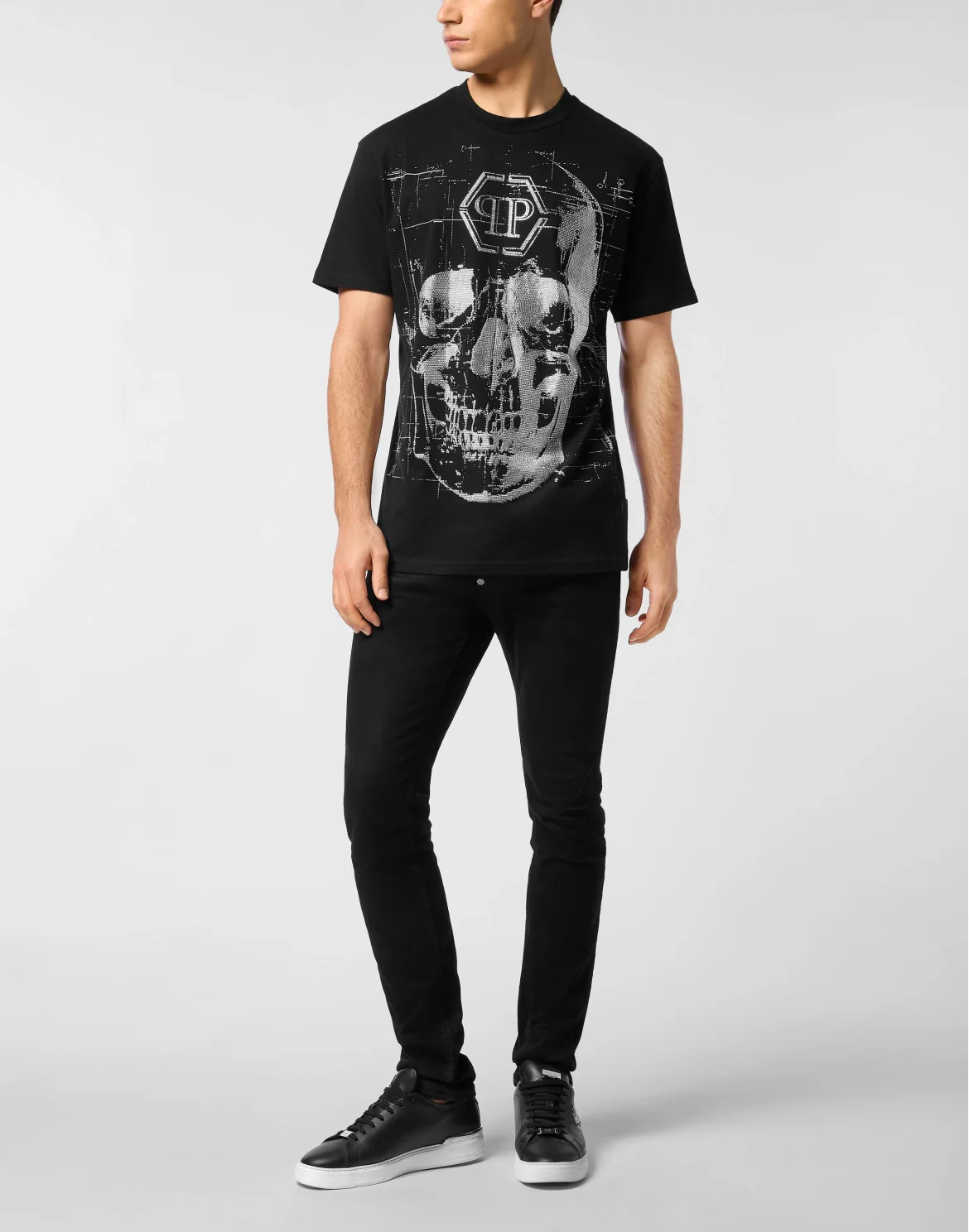 Round Neck T-Shirt Skull Strass, цвет: Черный