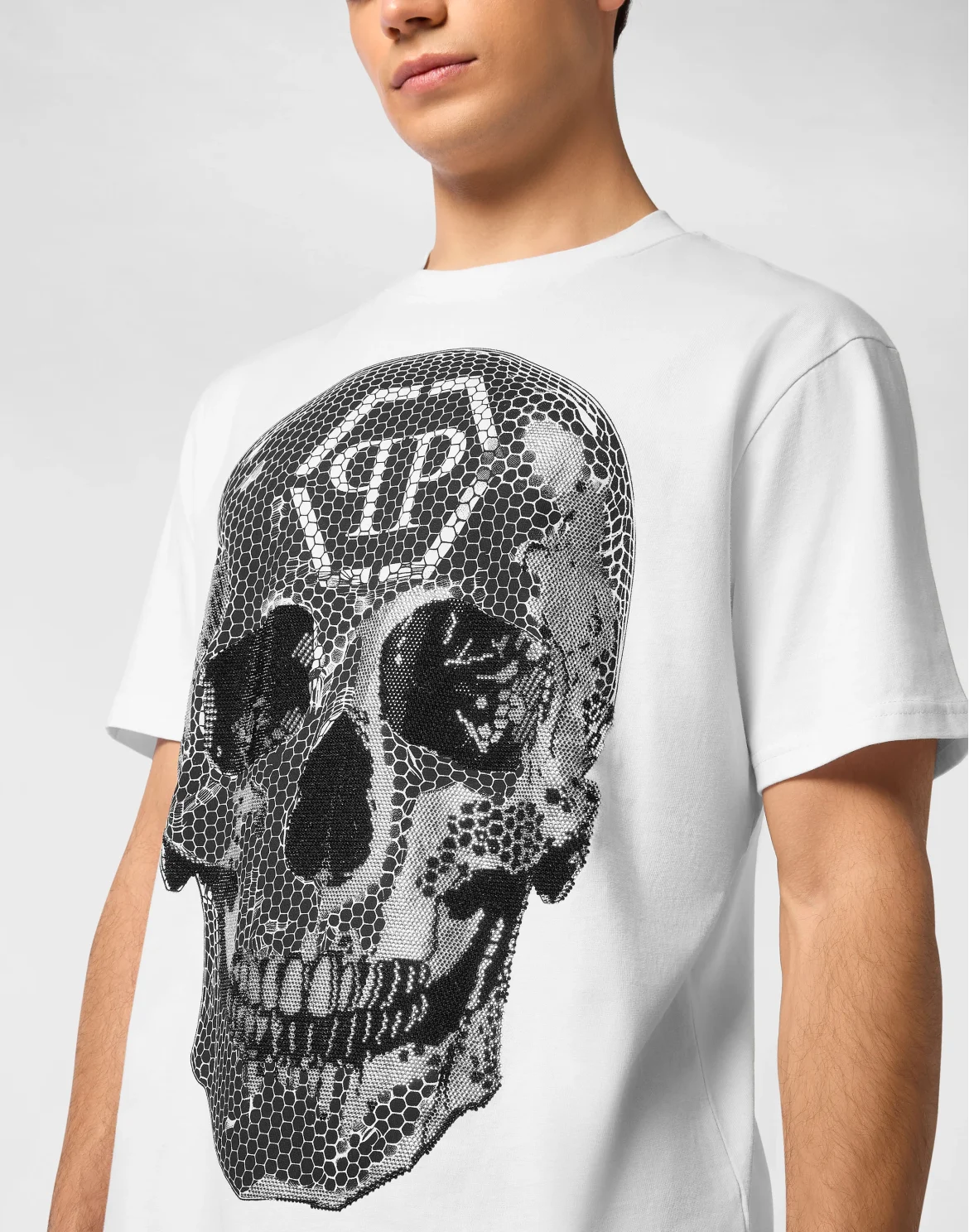 Round Neck T-Shirt Skull Strass, цвет: Бежевый