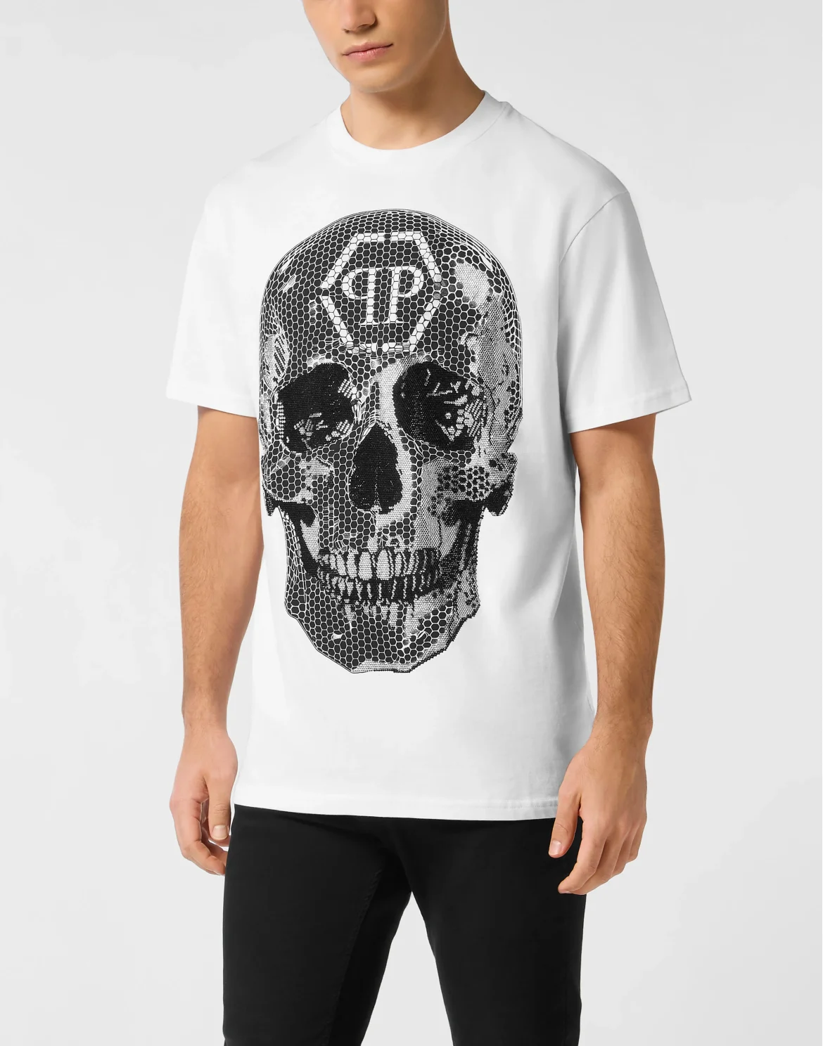 Round Neck T-Shirt Skull Strass, цвет: Бежевый