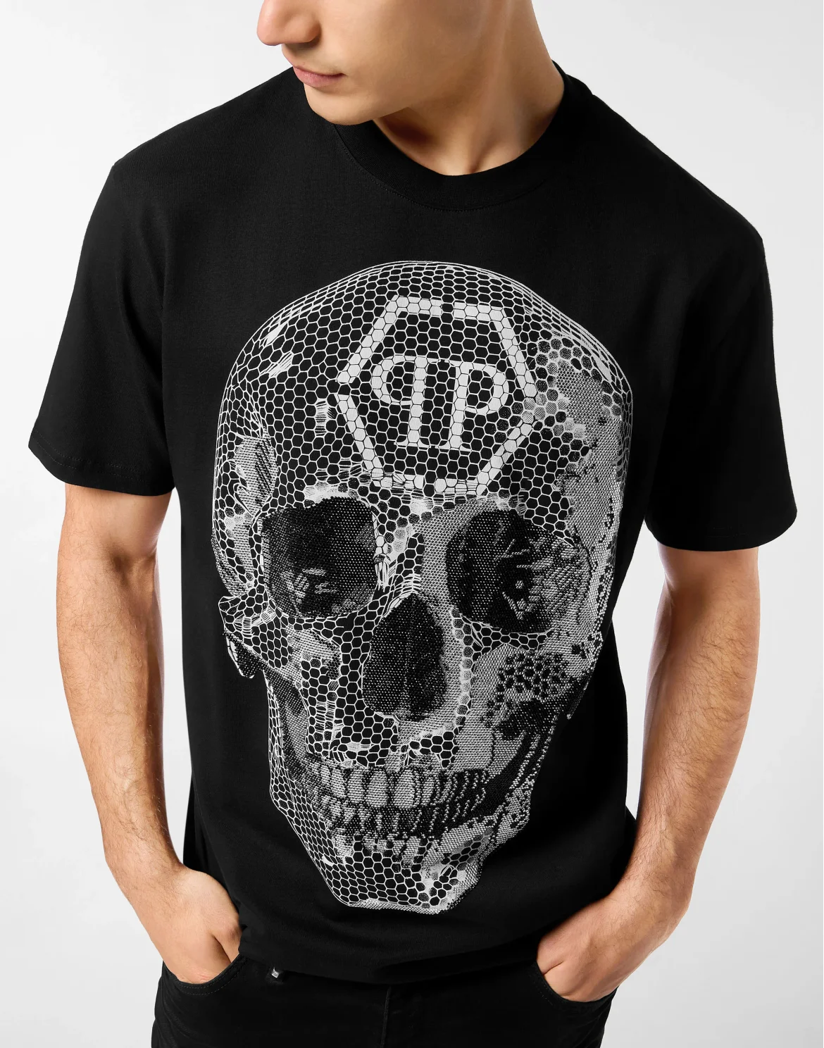 Round Neck T-Shirt Skull Strass, цвет: Черный
