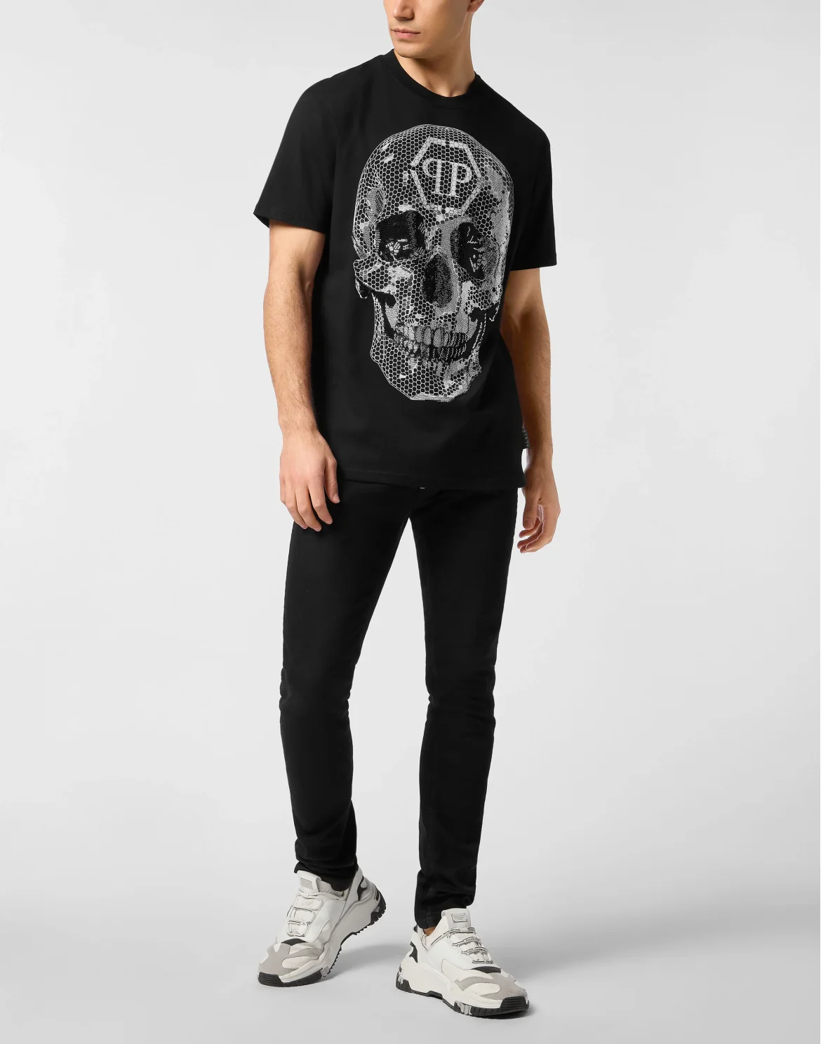 Round Neck T-Shirt Skull Strass, цвет: Черный