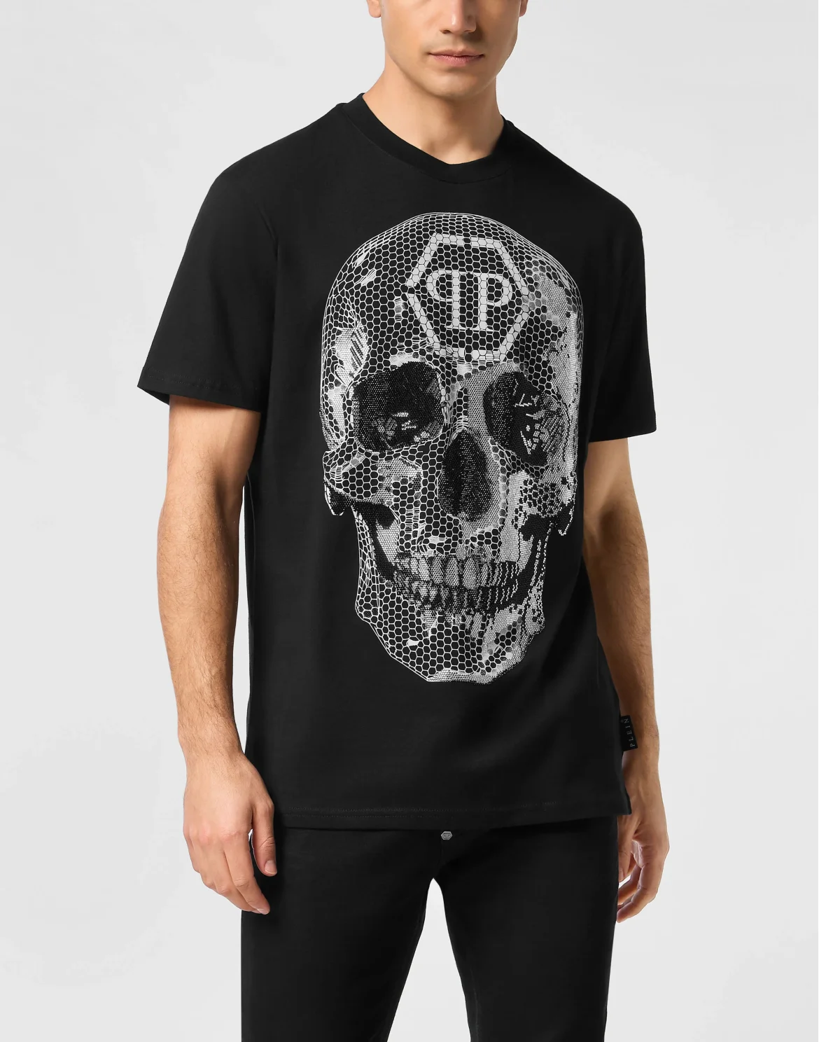 Round Neck T-Shirt Skull Strass, цвет: Черный
