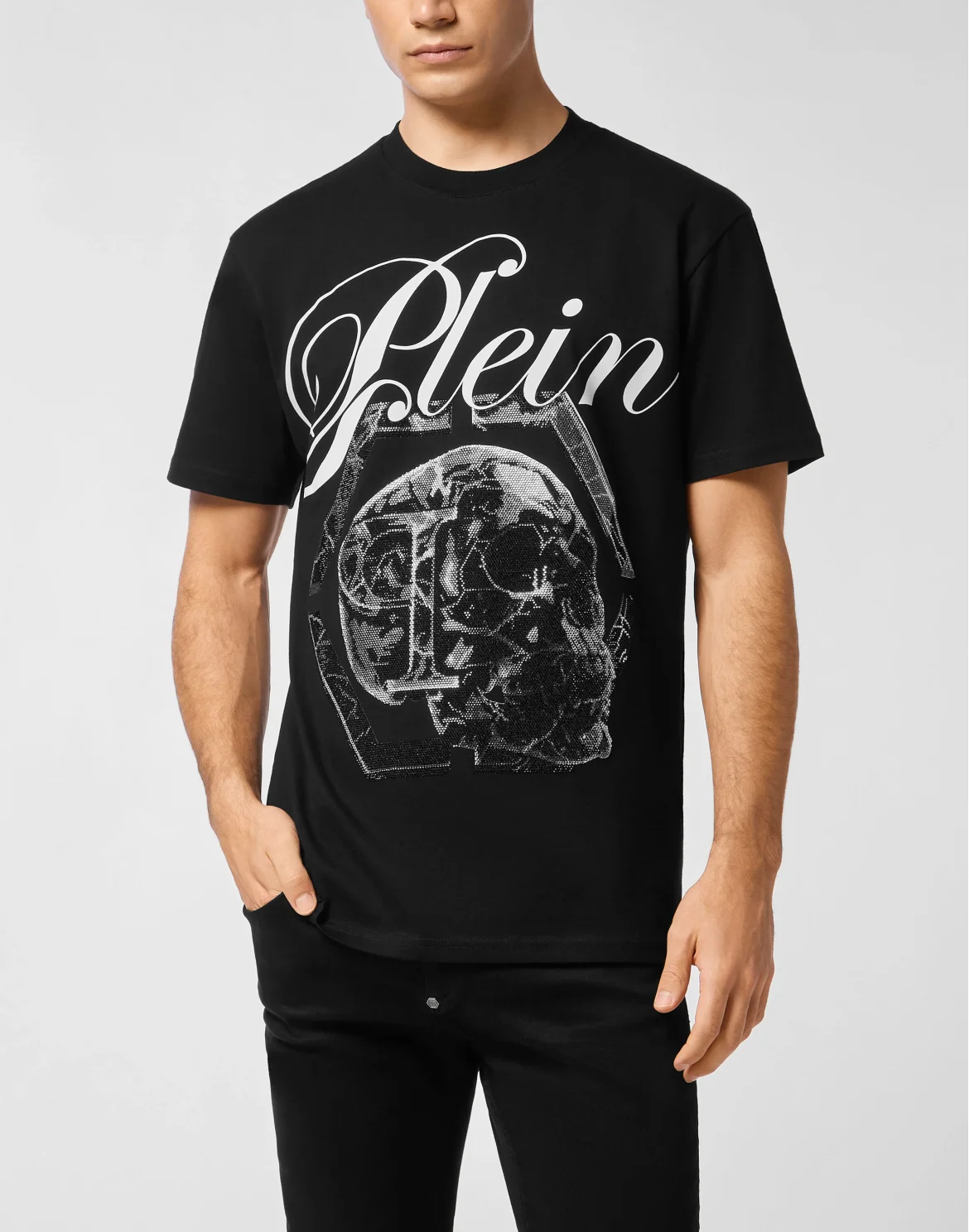 Round Neck T-Shirt Marble Skull, цвет: Черный