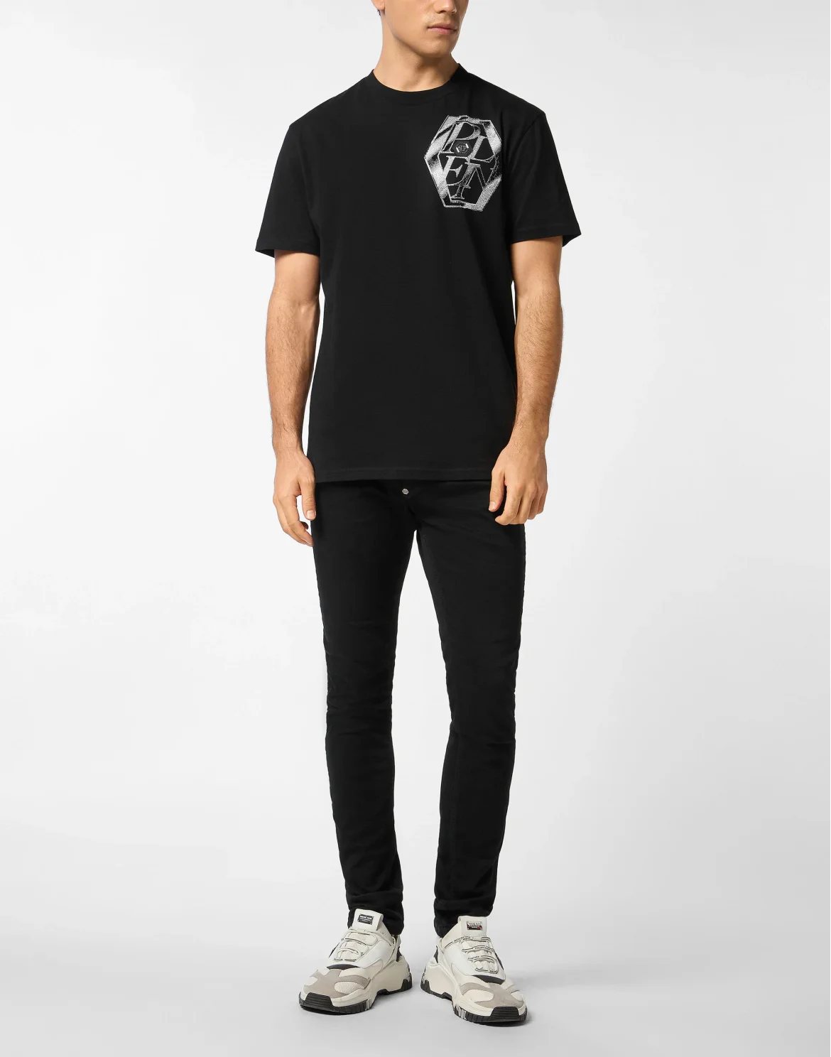 Round Neck T-Shirt Metal Plein, цвет: Черный