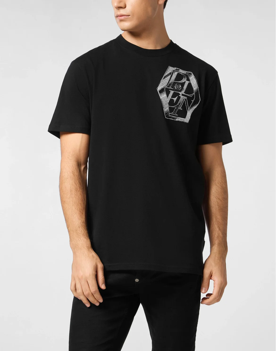 Round Neck T-Shirt Metal Plein, цвет: Черный