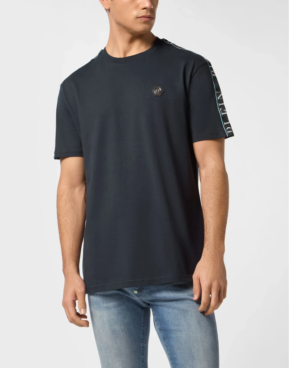 Round Neck T-Shirt Plein Tape, цвет: Синий