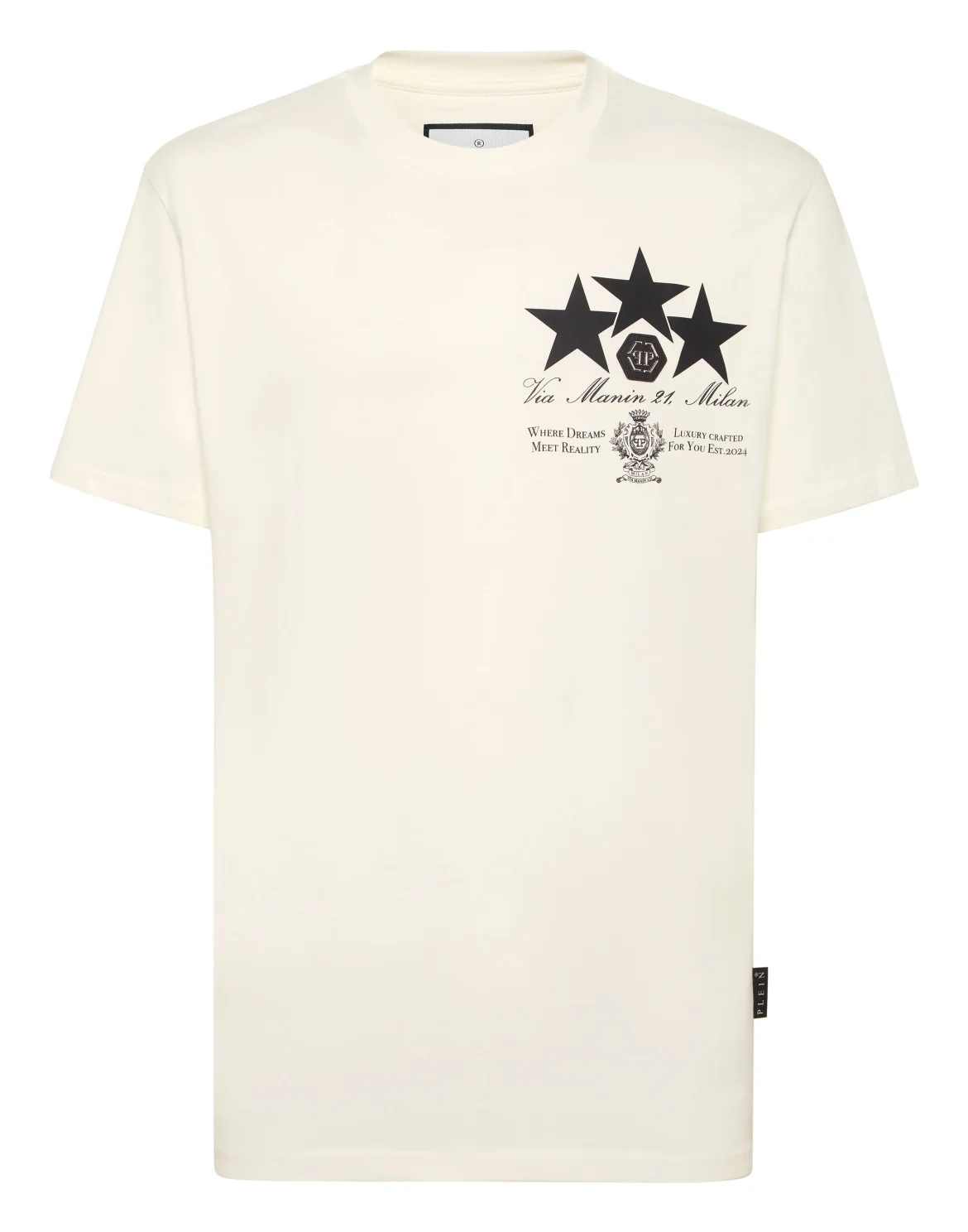 Round Neck T-Shirt Leather Patch Stars, цвет: Бежевый