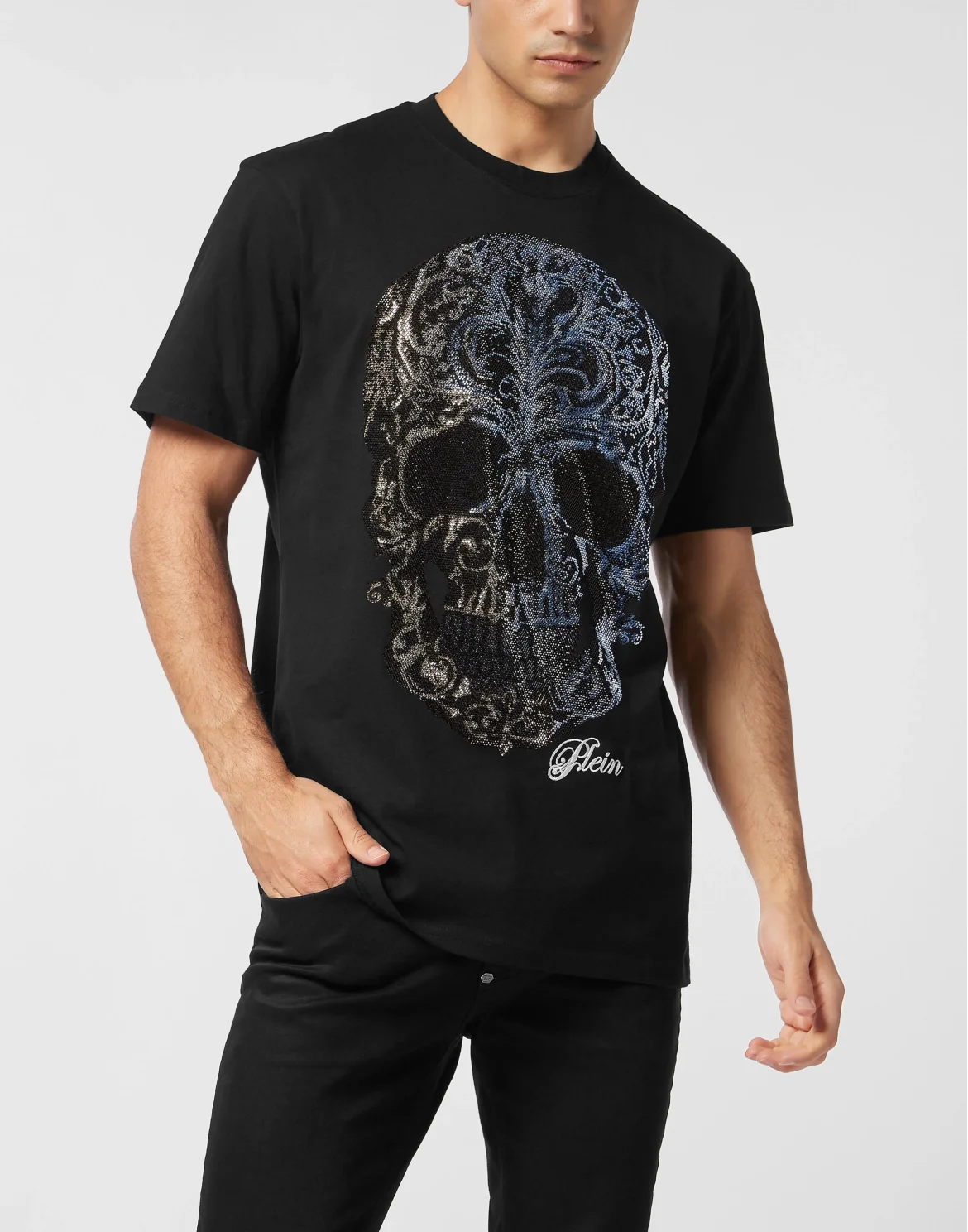 Round Neck T-Shirt Degrade' Skull, цвет: Черный