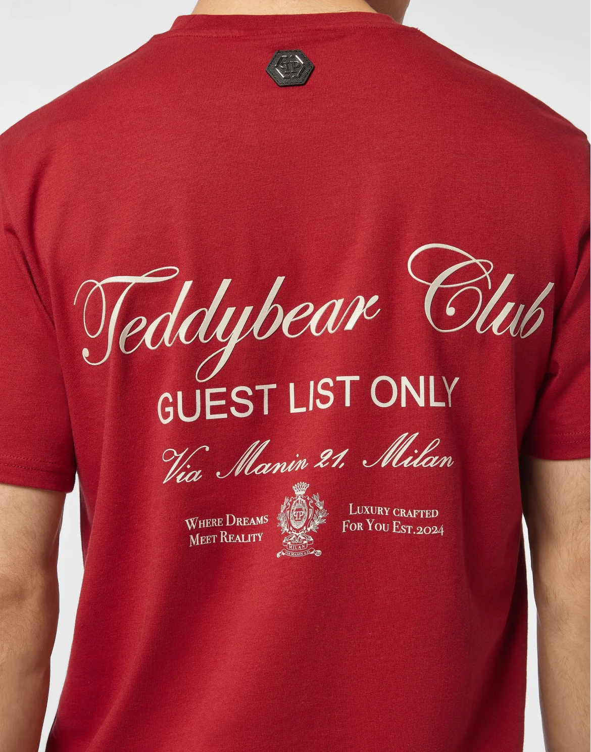 Embroidered Round Neck T-Shirt Strass Teddy Bear, цвет: Красный
