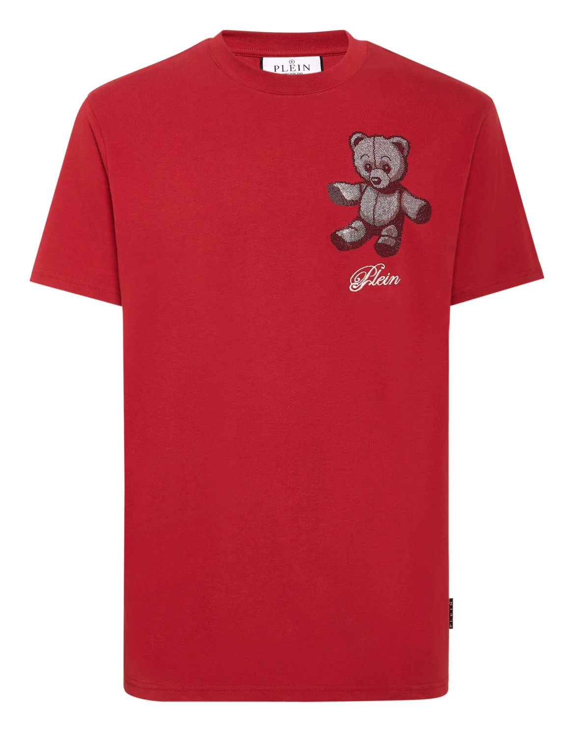 Embroidered Round Neck T-Shirt Strass Teddy Bear, цвет: Красный