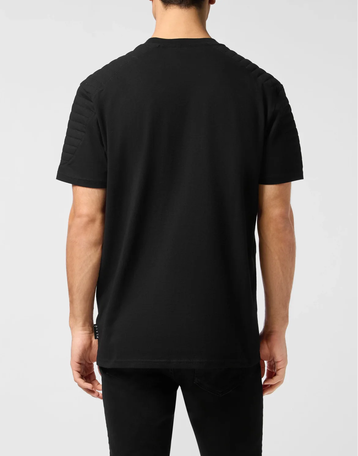 Padded Sleeves Round Neck T-Shirt Hexagon, цвет: Черный