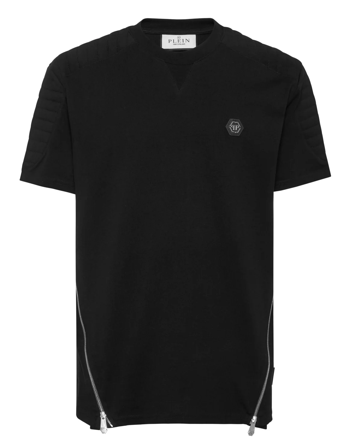 Padded Sleeves Round Neck T-Shirt Hexagon, цвет: Черный