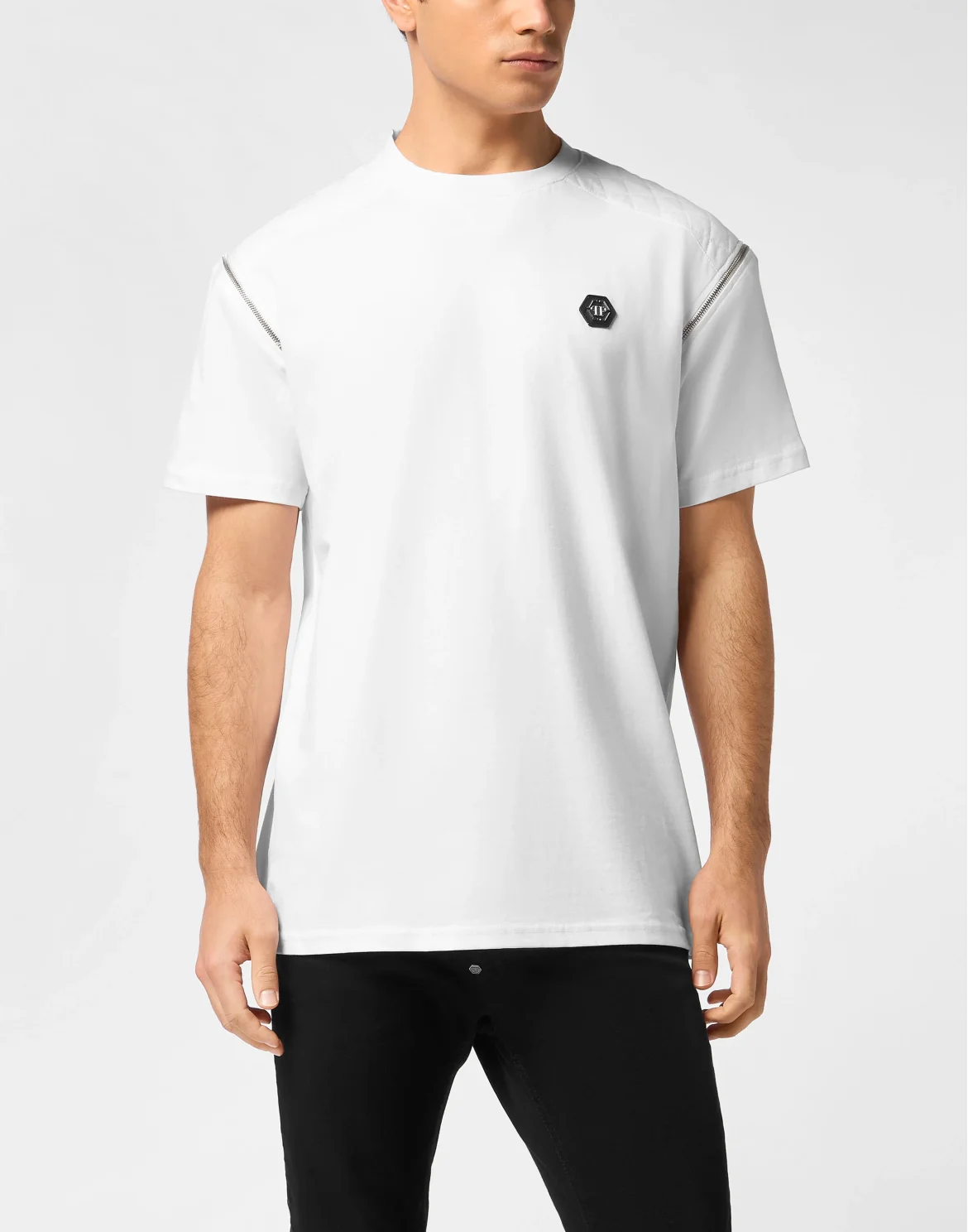 Round Neck T-Shirt With Zippers On Sleeves, цвет: Белый