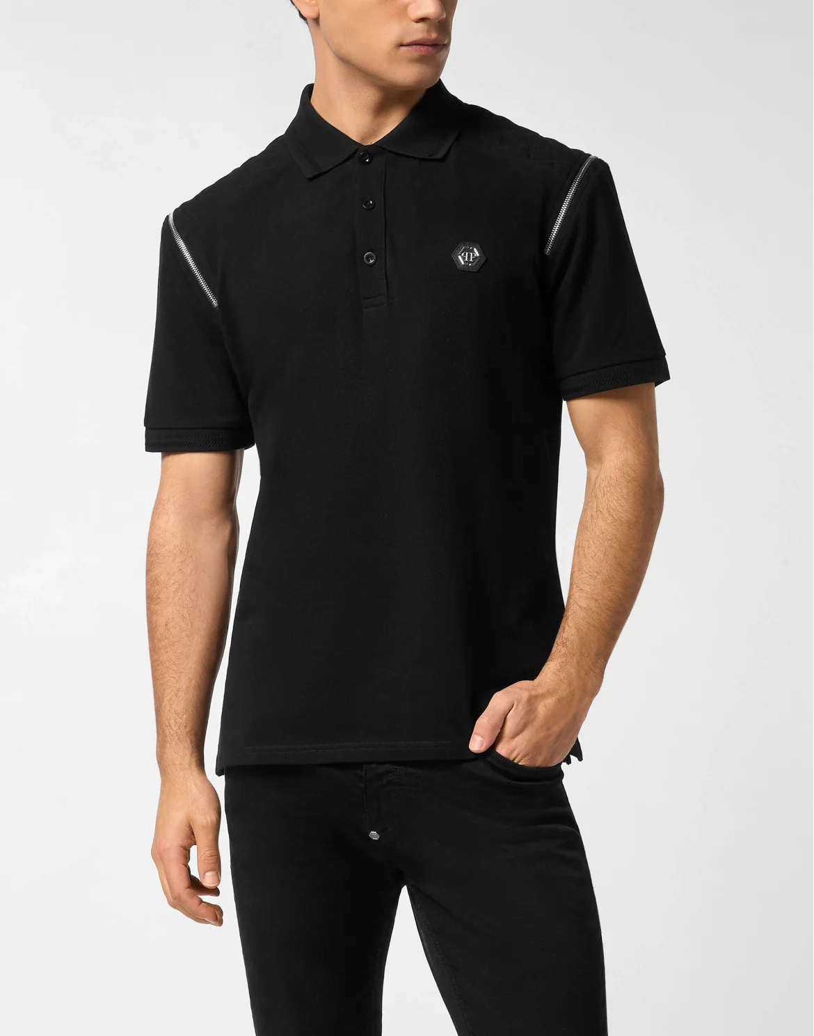 Polo Shirt With Zippers On Sleeves, цвет: Черный