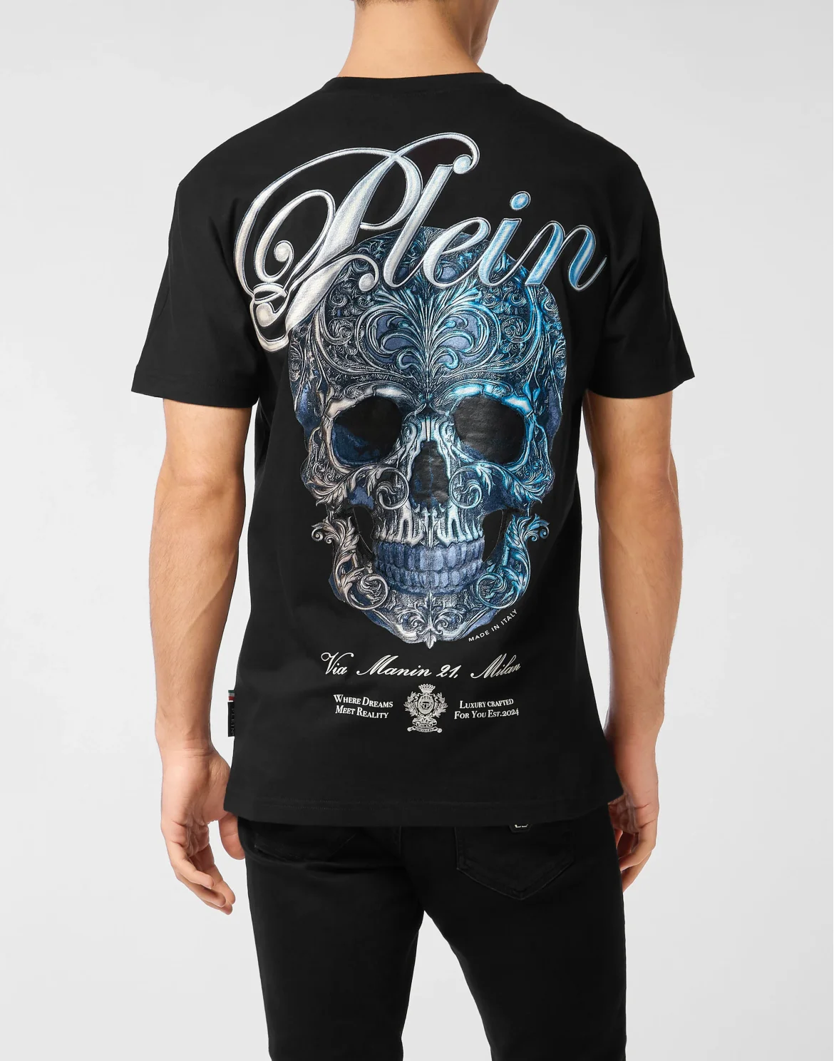 Round Neck T-Shirt Gradient Skull, цвет: Черный