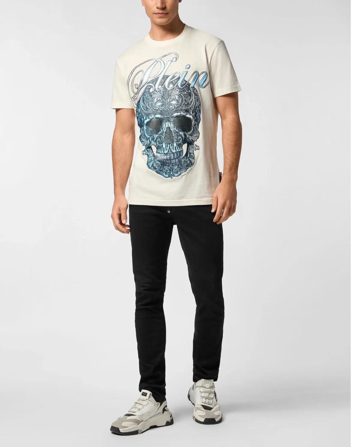 Round Neck T-Shirt Gradient Skull, цвет: Бежевый