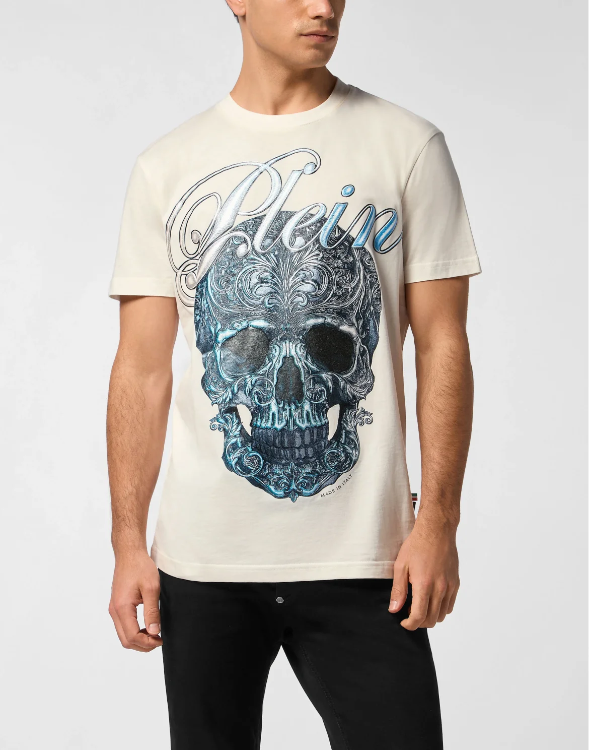 Round Neck T-Shirt Gradient Skull, цвет: Бежевый
