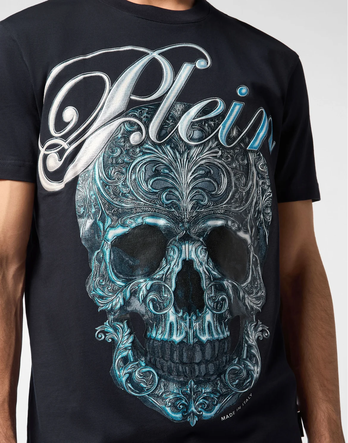 Round Neck T-Shirt Gradient Skull, цвет: Синий