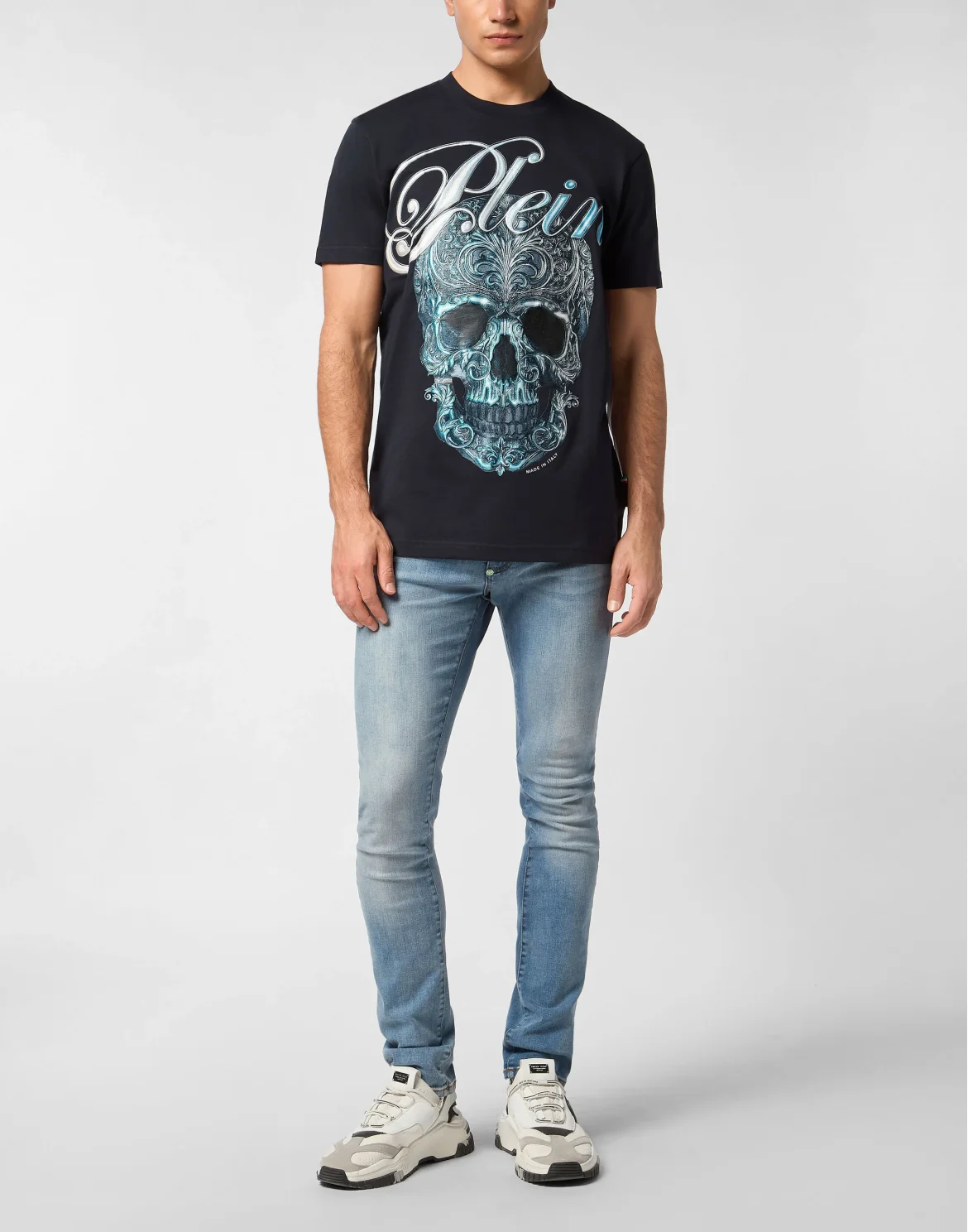 Round Neck T-Shirt Gradient Skull, цвет: Синий