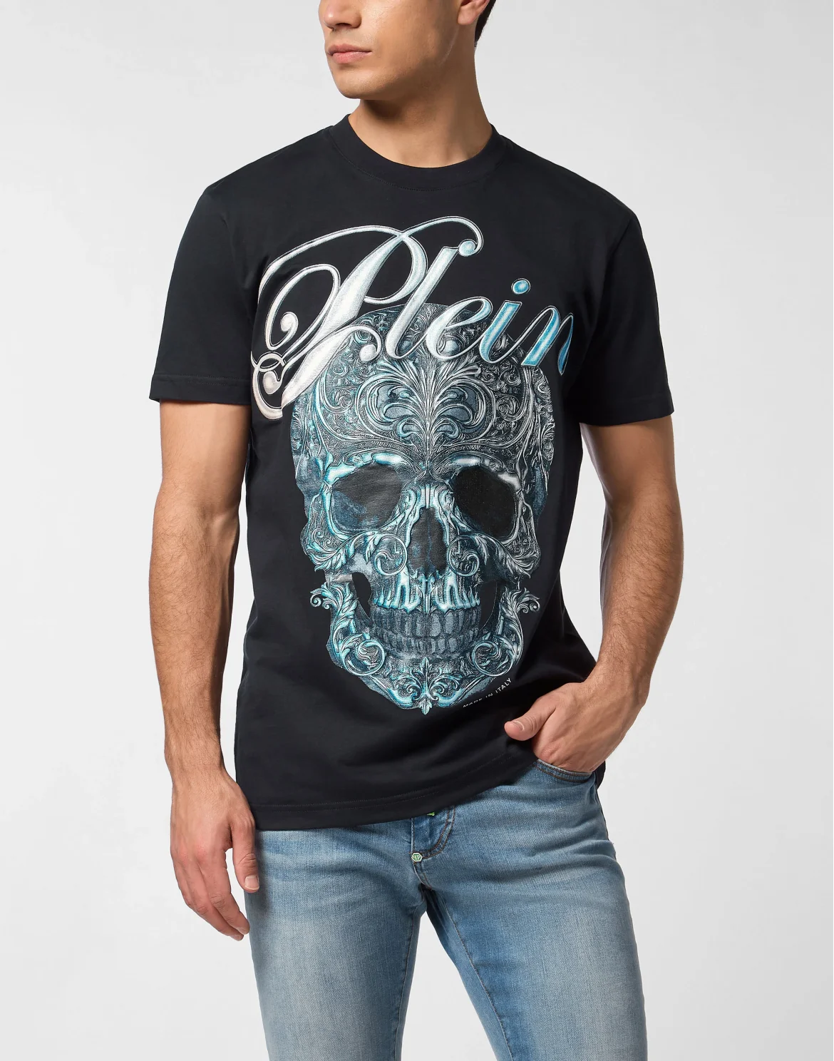 Round Neck T-Shirt Gradient Skull, цвет: Синий
