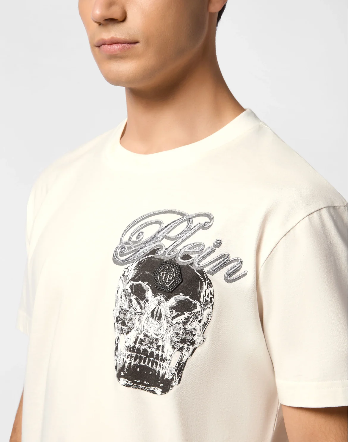 Round Neck T-Shirt Glass Skull, цвет: Бежевый