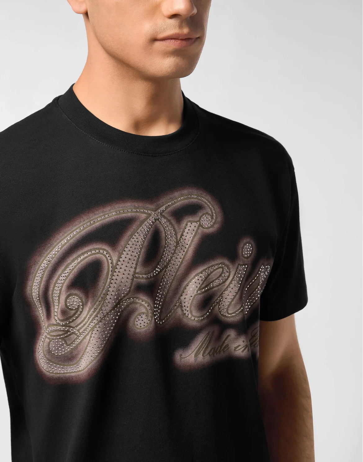 T-Shirt Basic Strass Signature, цвет: Черный
