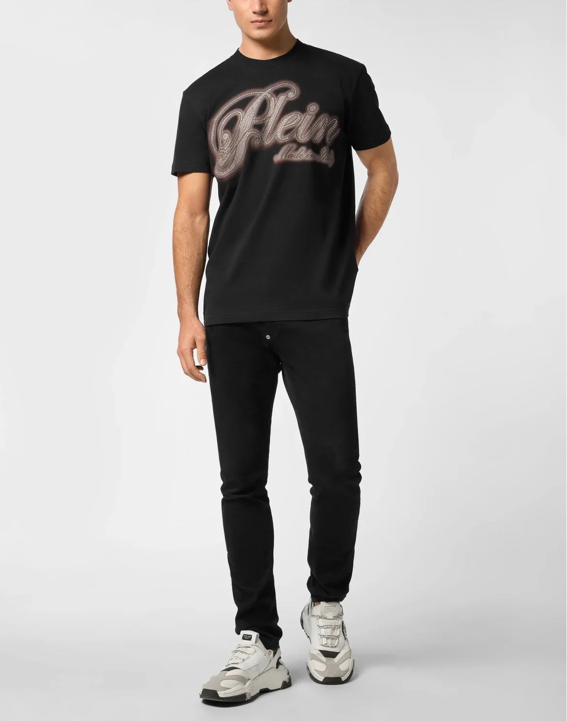 T-Shirt Basic Strass Signature, цвет: Черный
