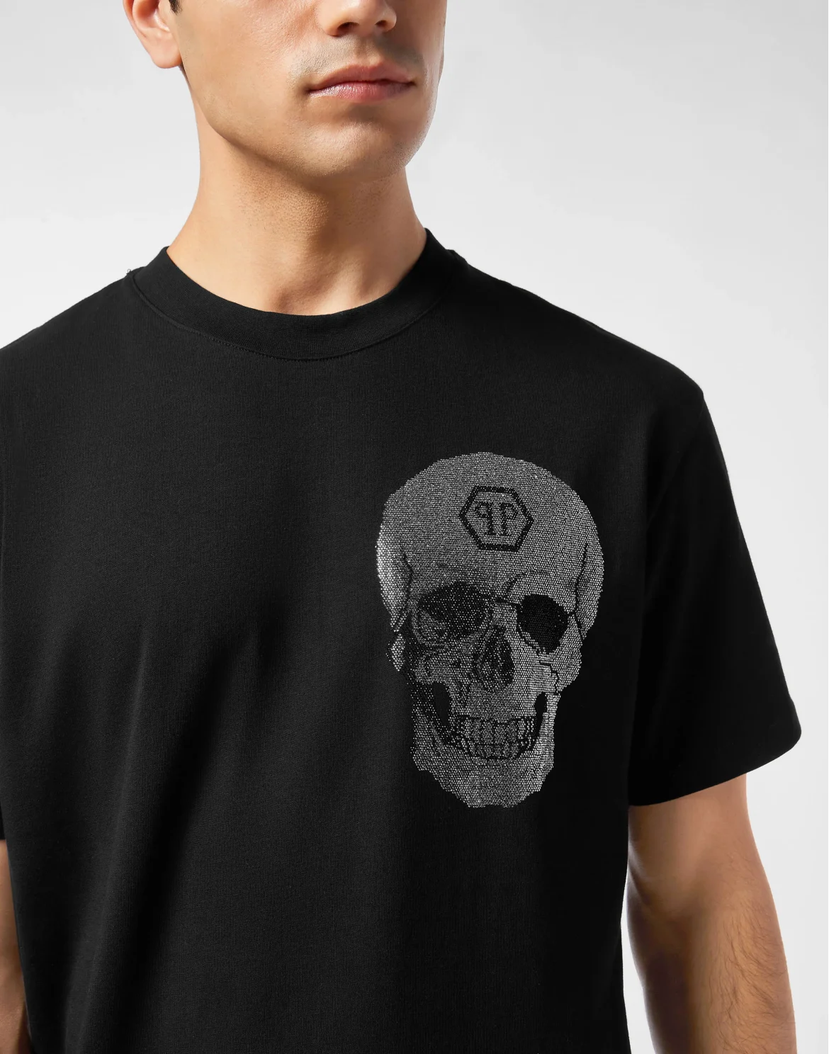 Round Neck Heavy Cotton T-Shirt Crystal Skull, цвет: Черный