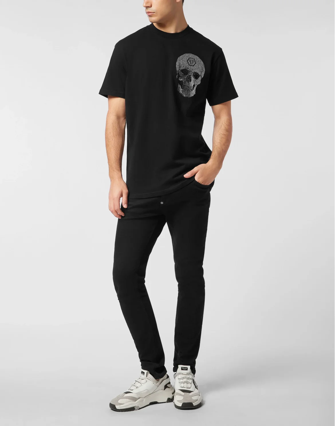 Round Neck Heavy Cotton T-Shirt Crystal Skull, цвет: Черный