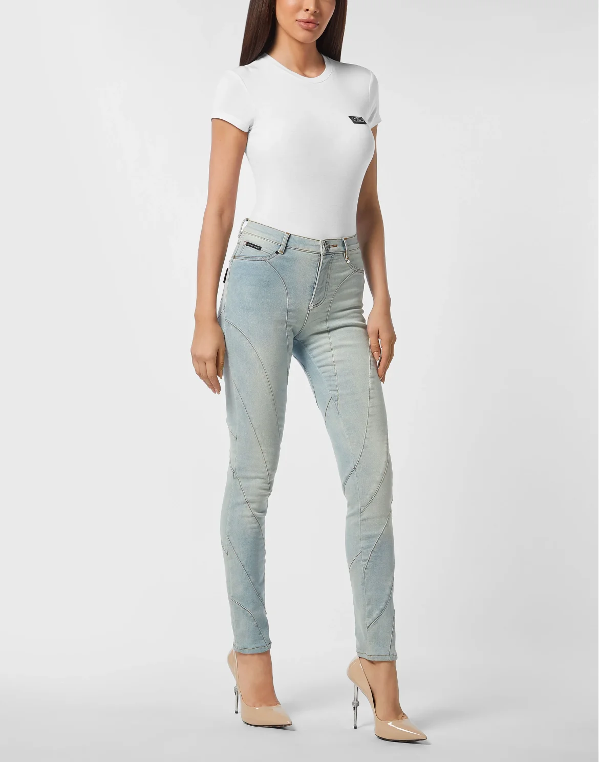 High-Waist Jeggings Multicutting, цвет: Голубой