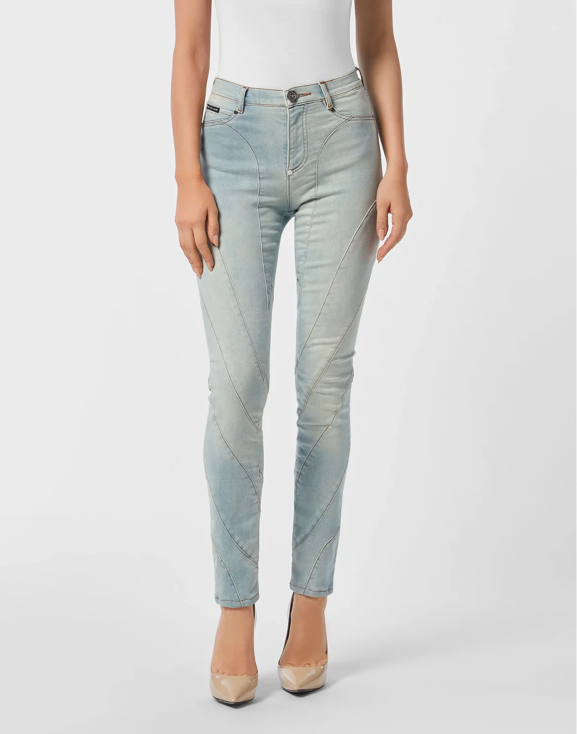 High-Waist Jeggings Multicutting, цвет: Голубой