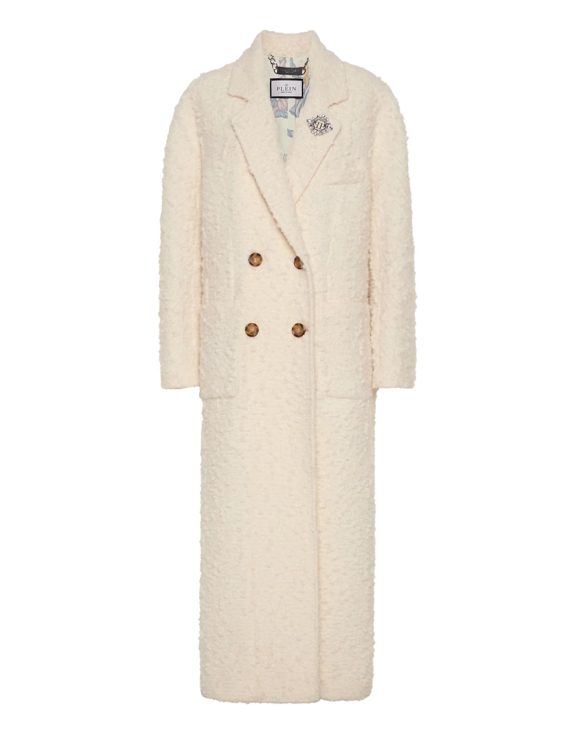 Boucle  Double-Breasted Long Coat, цвет: Бежевый