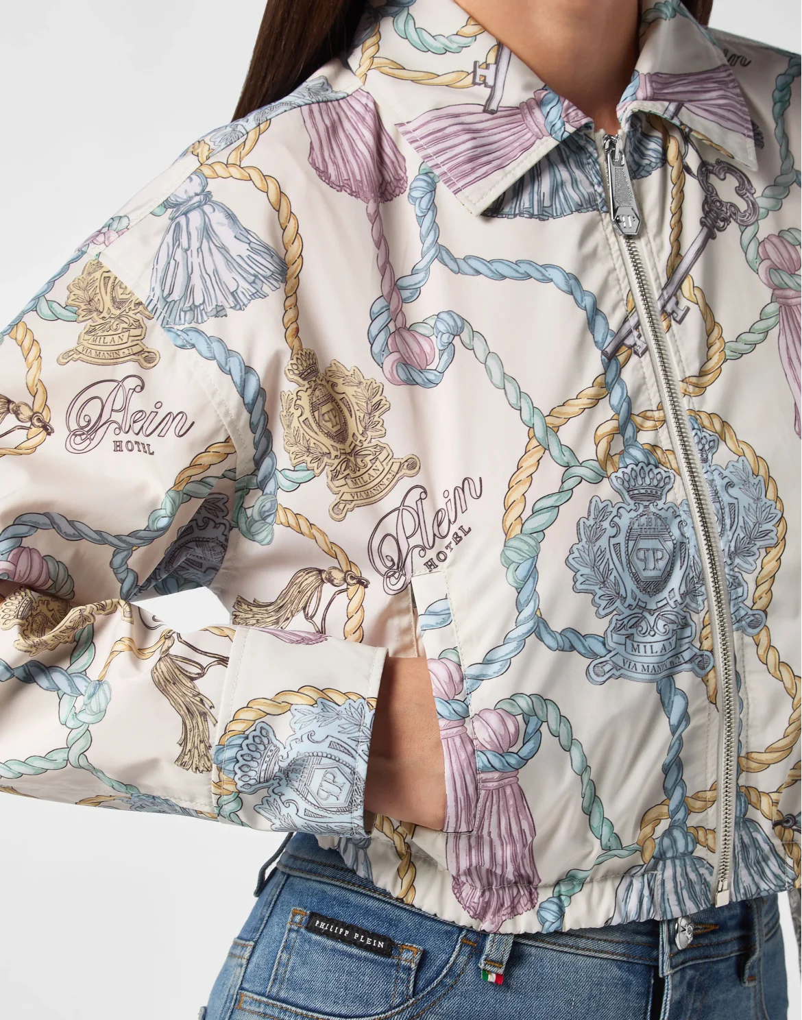 Nylon Cropped Windbreaker Tassels, цвет: Мультиколор