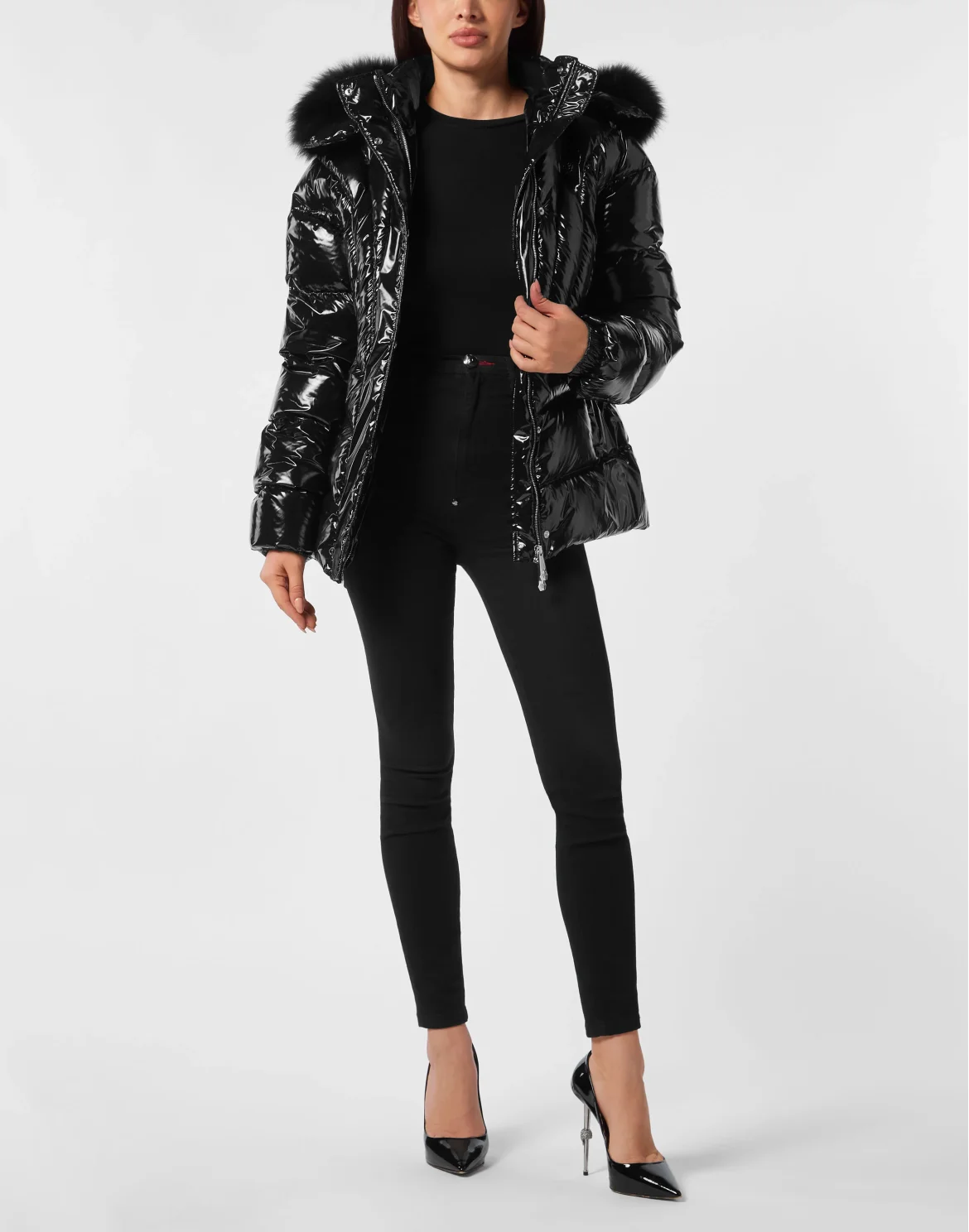 Nylon Medium Down Jacket Multicutting, цвет: Черный