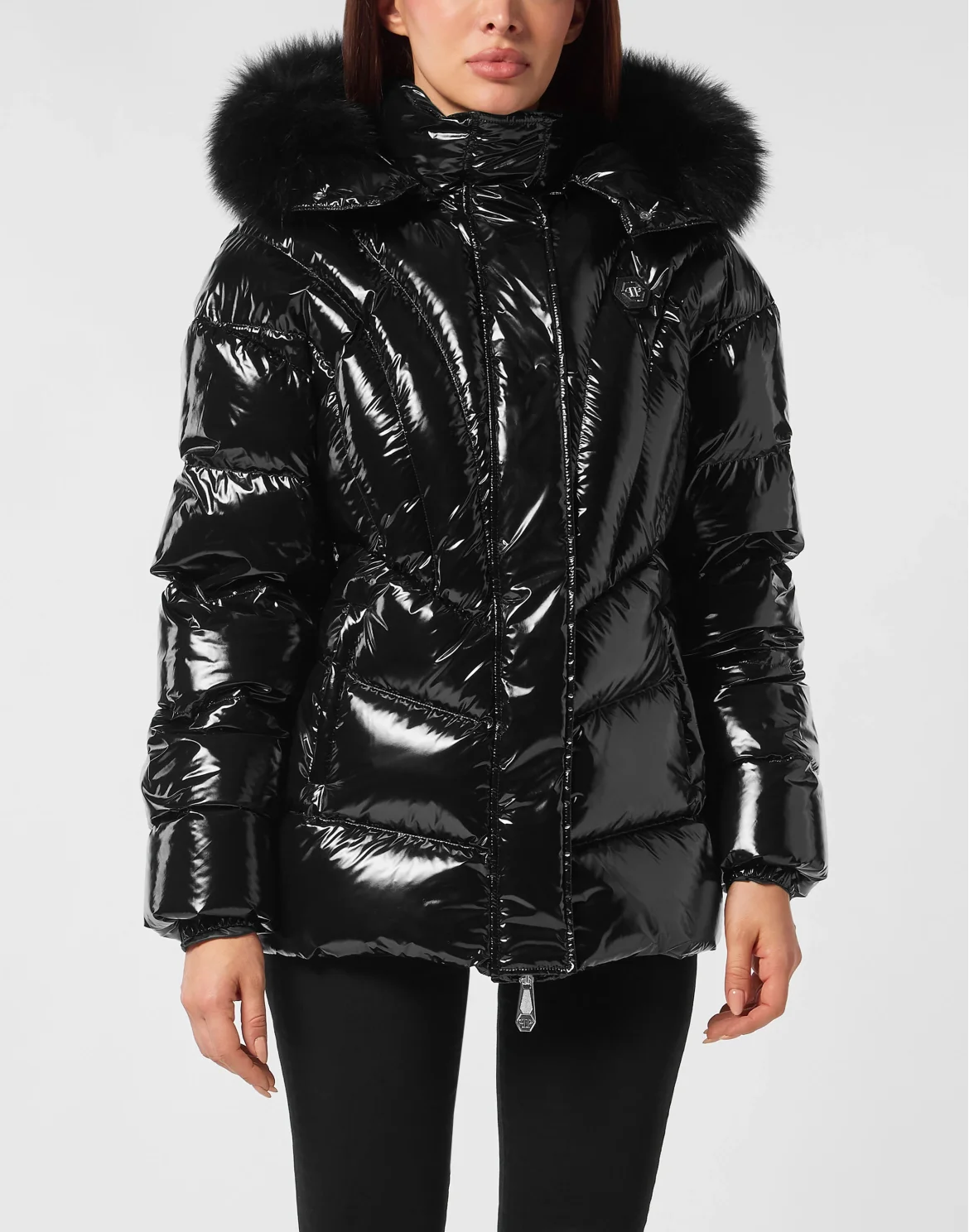 Nylon Medium Down Jacket Multicutting, цвет: Черный