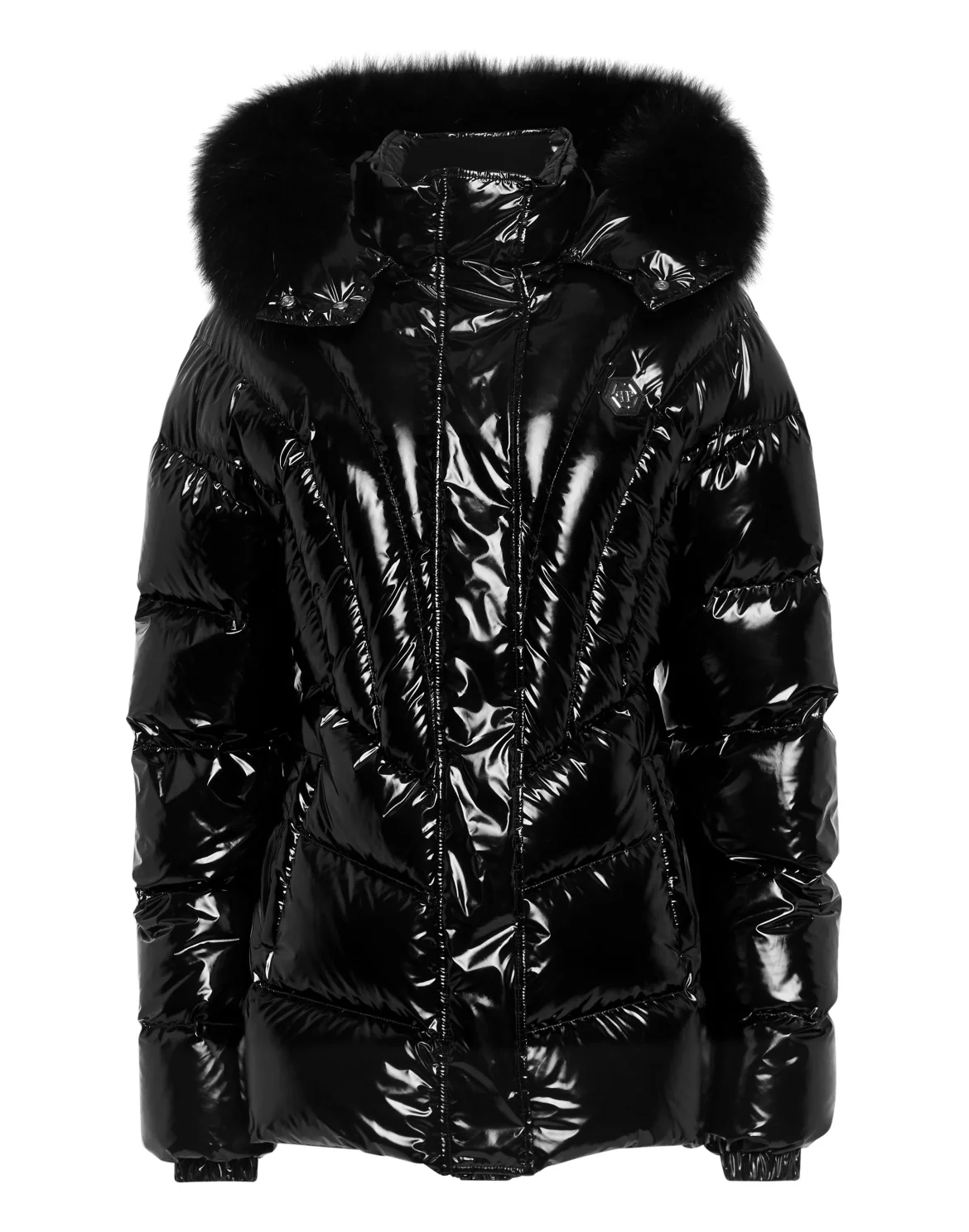 Nylon Medium Down Jacket Multicutting, цвет: Черный