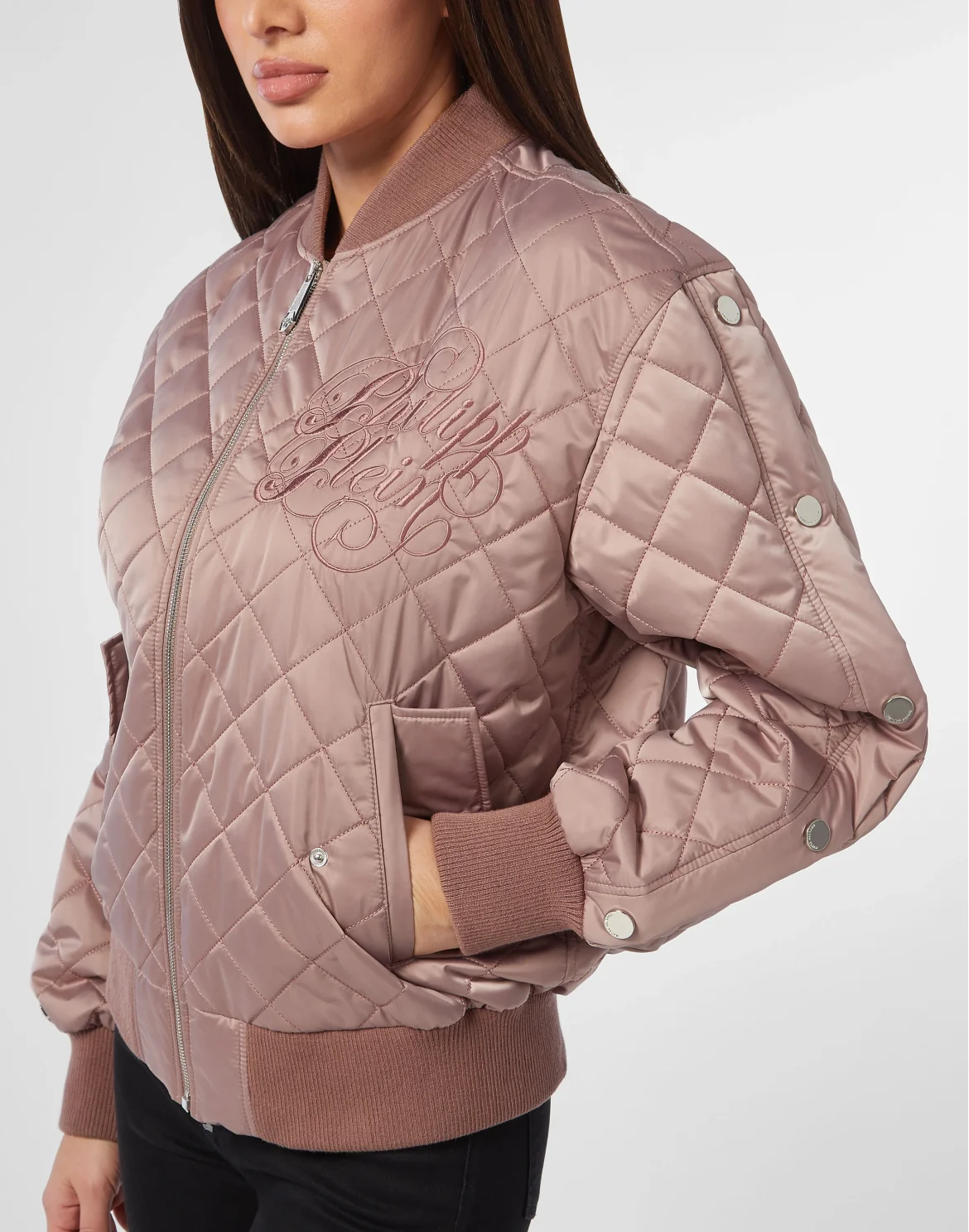 Nylon Oversize Bomber Matelasse Diamond Signature, цвет: Розовый
