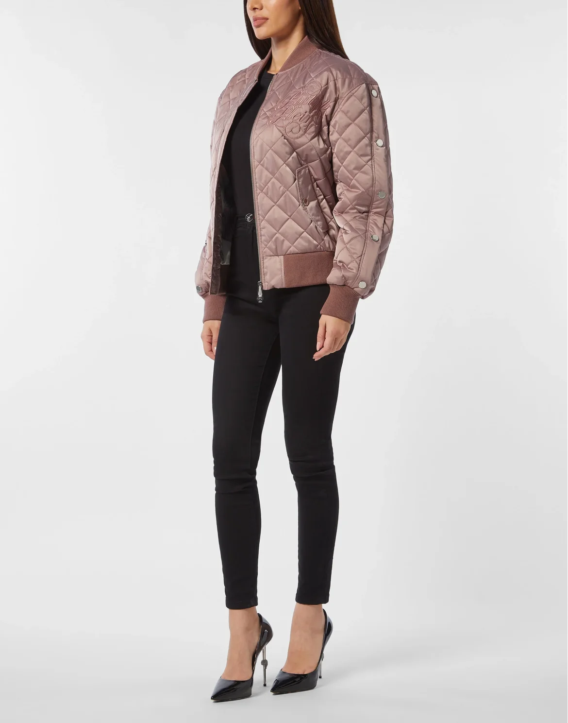 Nylon Oversize Bomber Matelasse Diamond Signature, цвет: Розовый